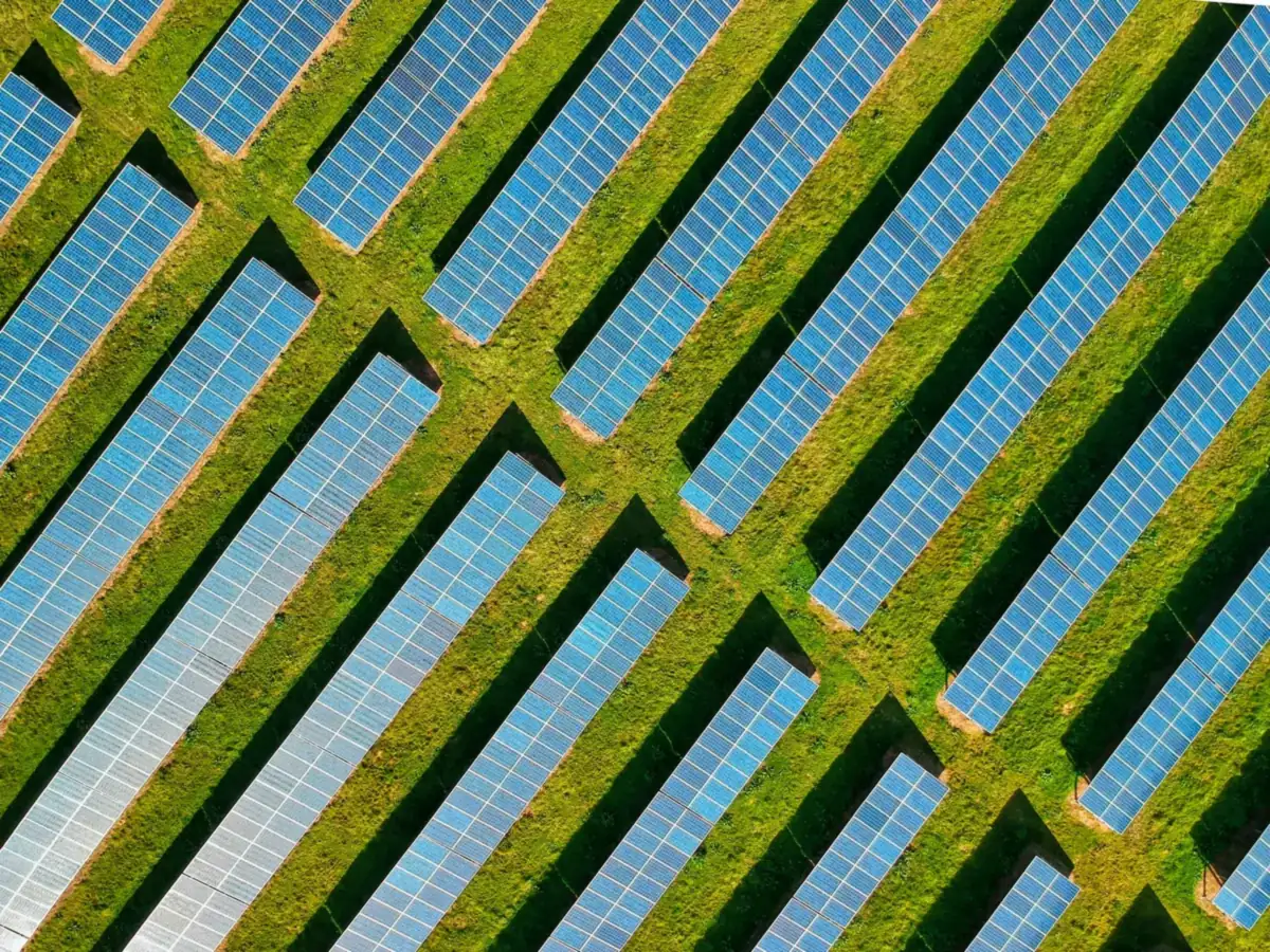 Aerial view of a utility-scale solar farm